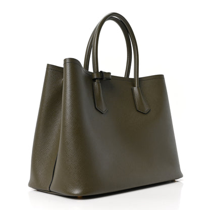 Prada Saffiano Cuir Large Double Bag Militaire 3 of 9