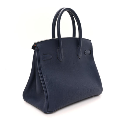 Hermes Togo Birkin Verso 30 Bleu Nuit Orange Poppy 3 of 12