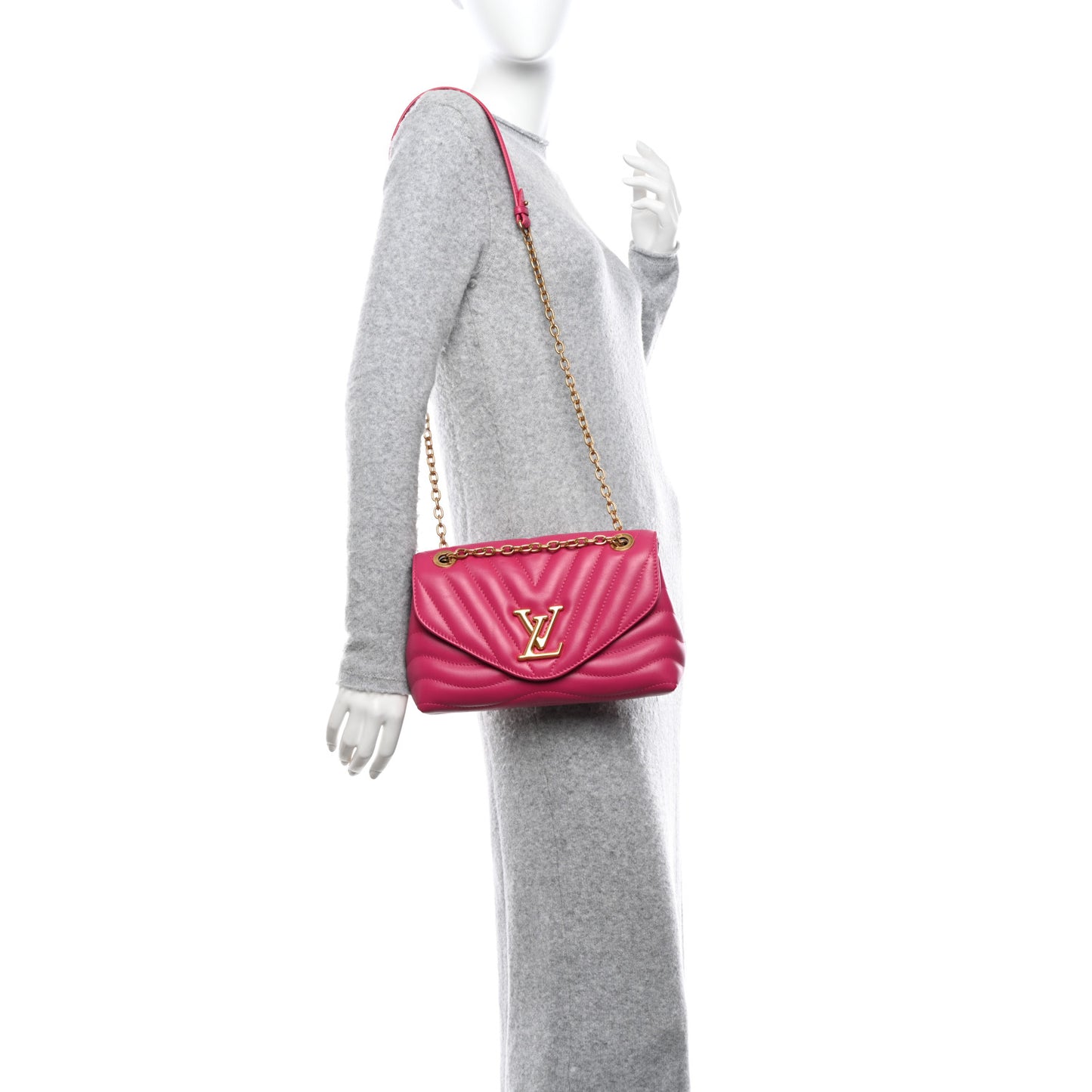 Calfskin LV New Wave Chain Bag Rose Freesia