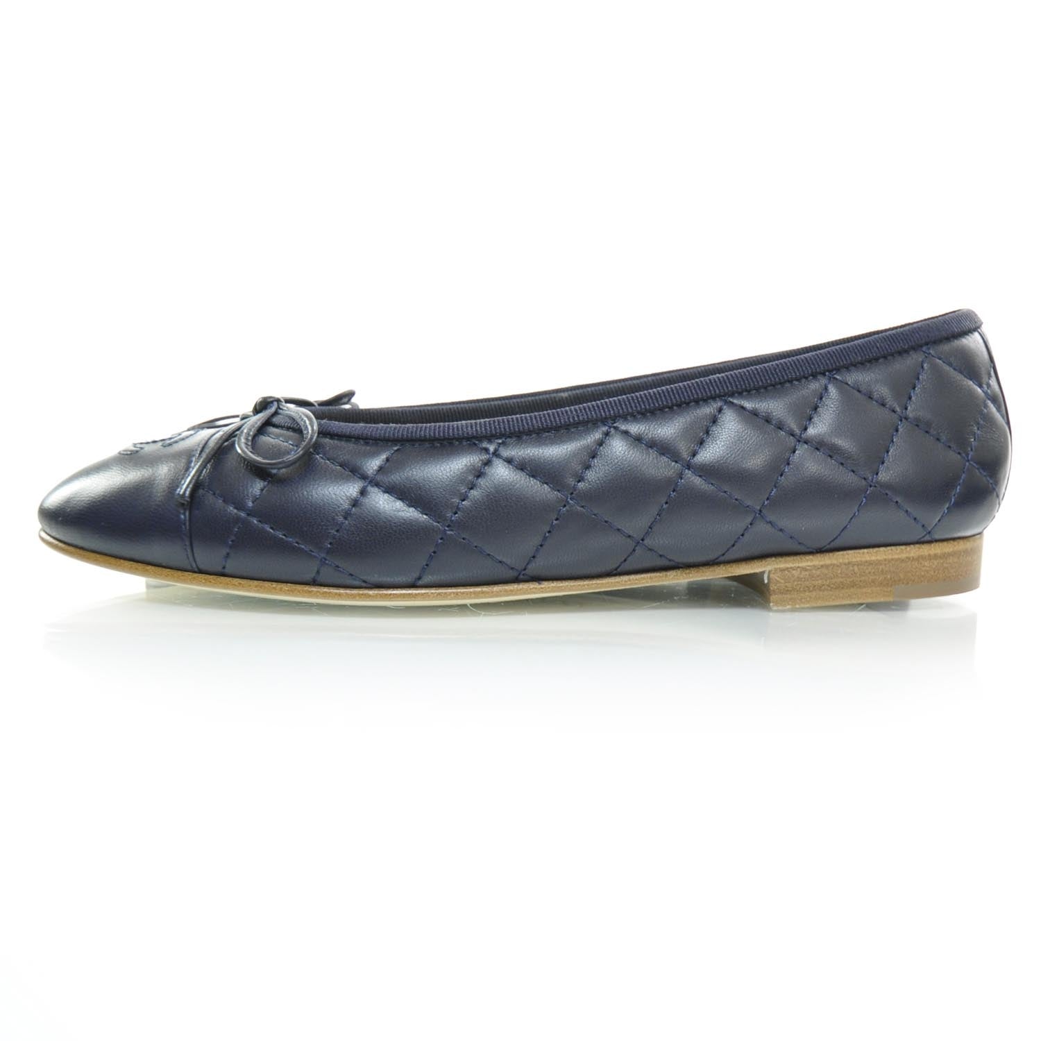 Chanel Quilted Leather CC Ballet Flats 36 Navy 2 of 8