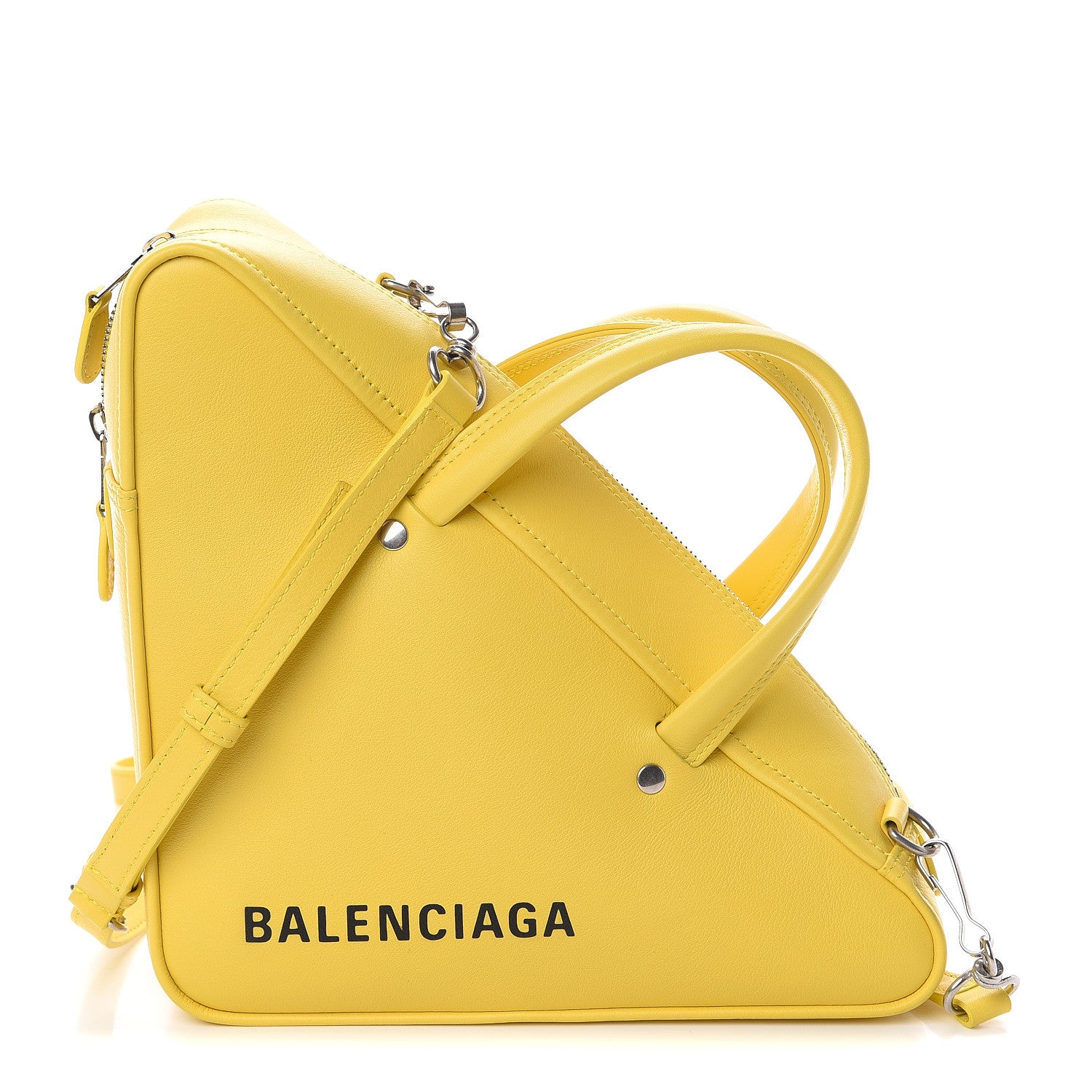 Balenciaga Shiny Day Calfskin Logo S Triangle Duffle Jaune Black 1 of 8