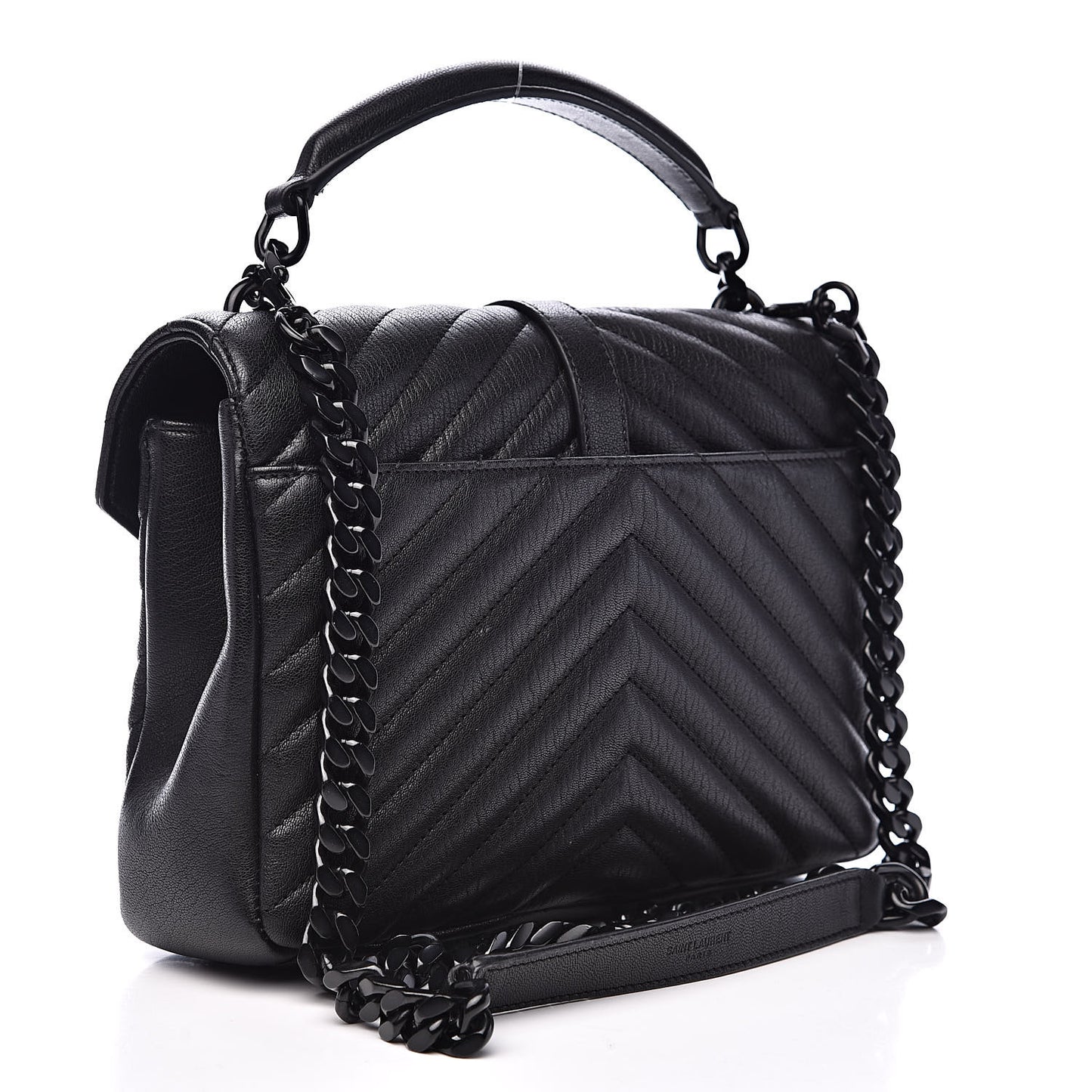 Sheepskin Matelasse Chevron Monogram Medium College Bag Black