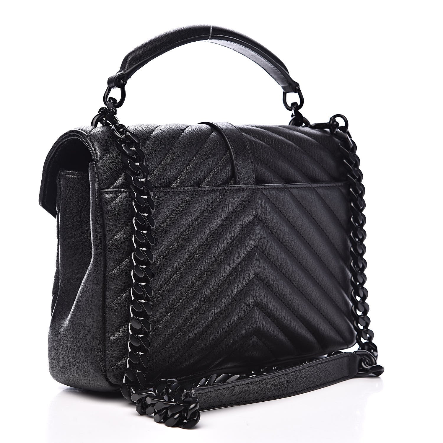 Saint Laurent Sheepskin Matelasse Chevron Monogram Medium College Bag Black 3 of 12