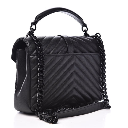 Saint Laurent Sheepskin Matelasse Chevron Monogram Medium College Bag Black 3 of 12