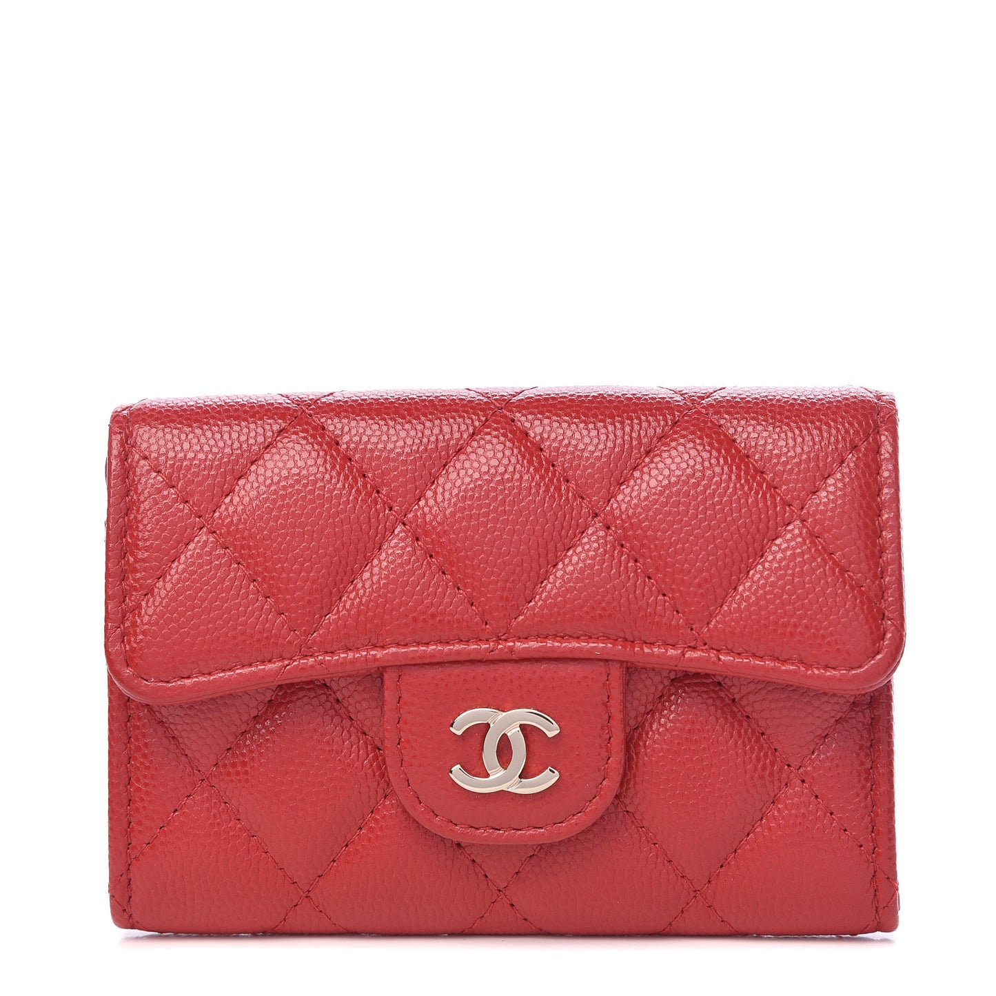 Caviar Quilted Flap Card Holder Wallet Red