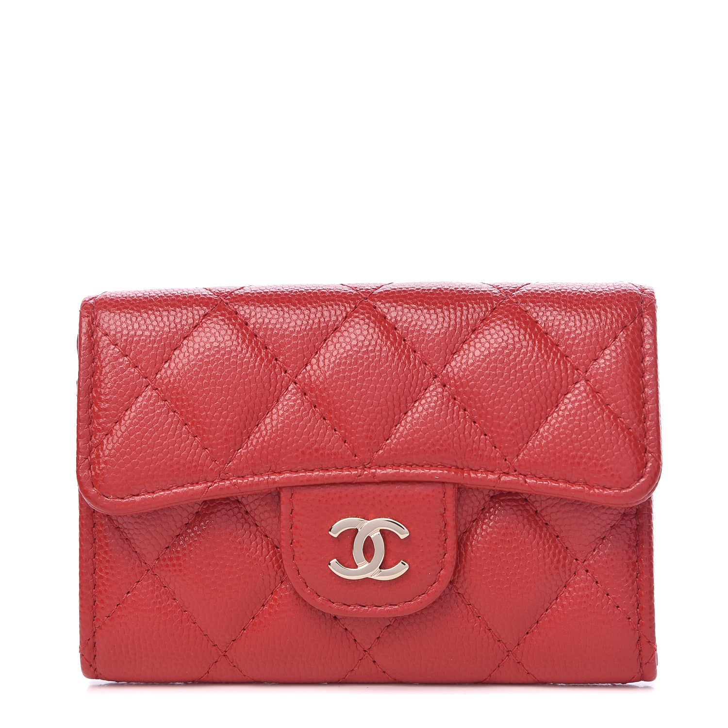 Chanel Caviar Quilted Flap Card Holder Wallet Red 1 of 9