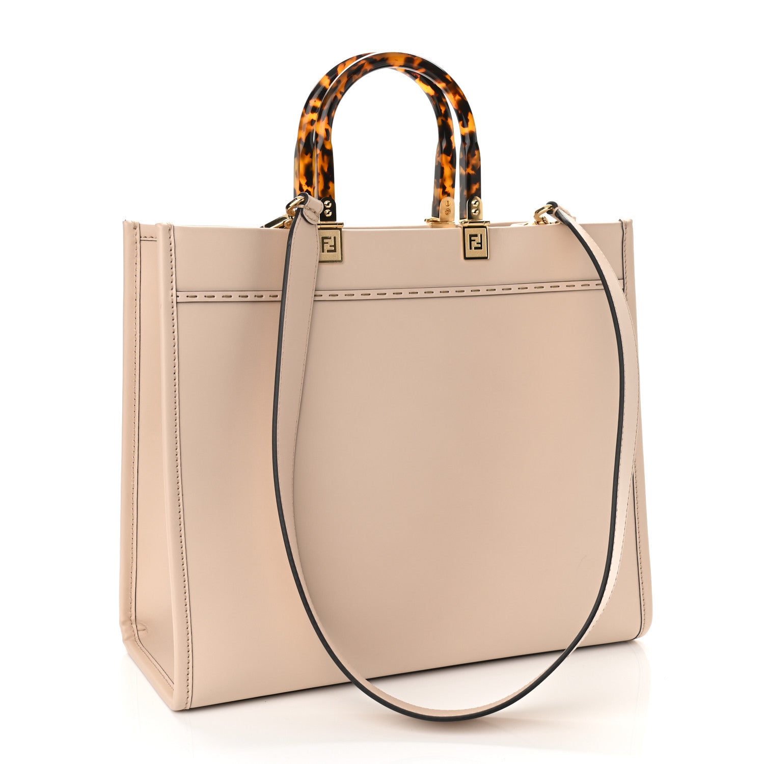 Fendi Vitello King Plexiglass Logo Embossed Medium Fendi Sunshine Shopper Tote Poudre 3 of 9