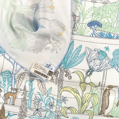 Hermes Silk Twill Precious Paradise Scarf 90 White Acqua Menthol 3 of 3