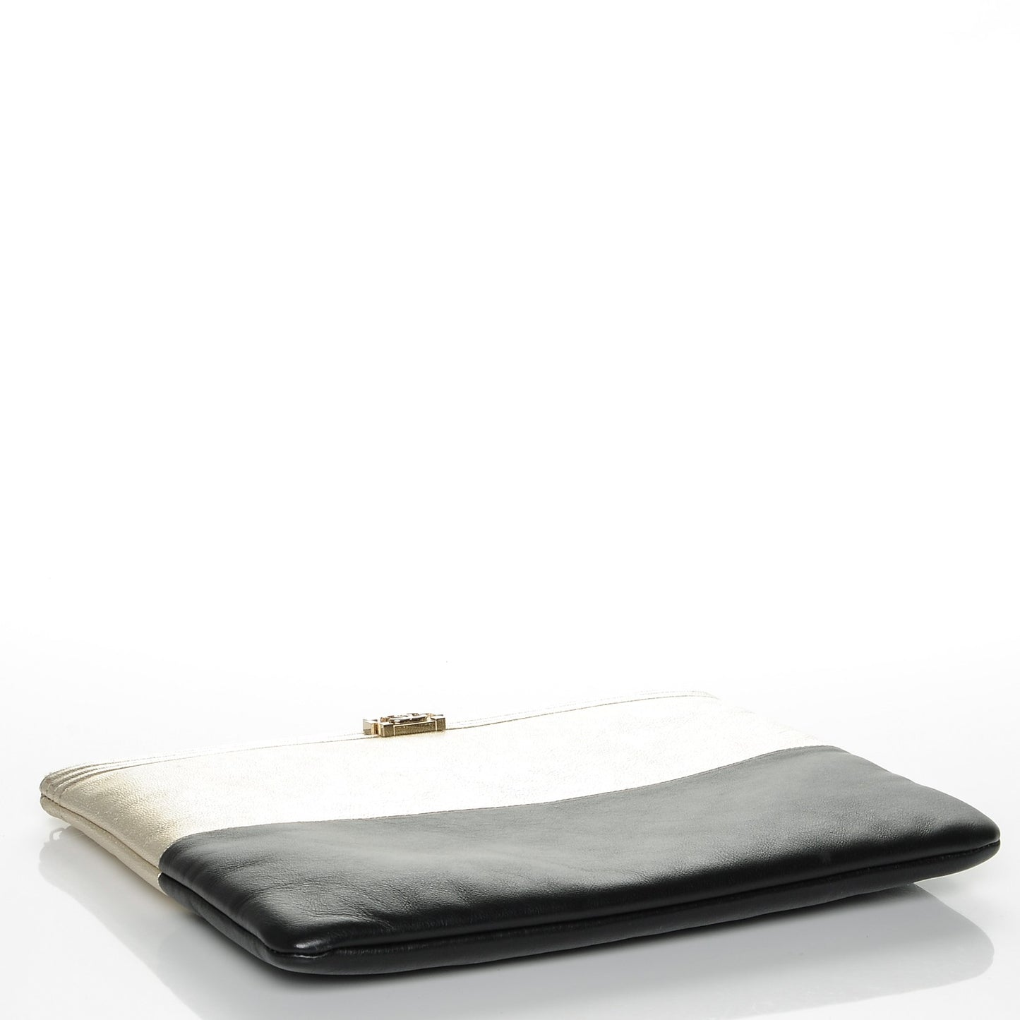 Metallic Goatskin Lambskin Medium Boy Cosmetic Case Black Gold