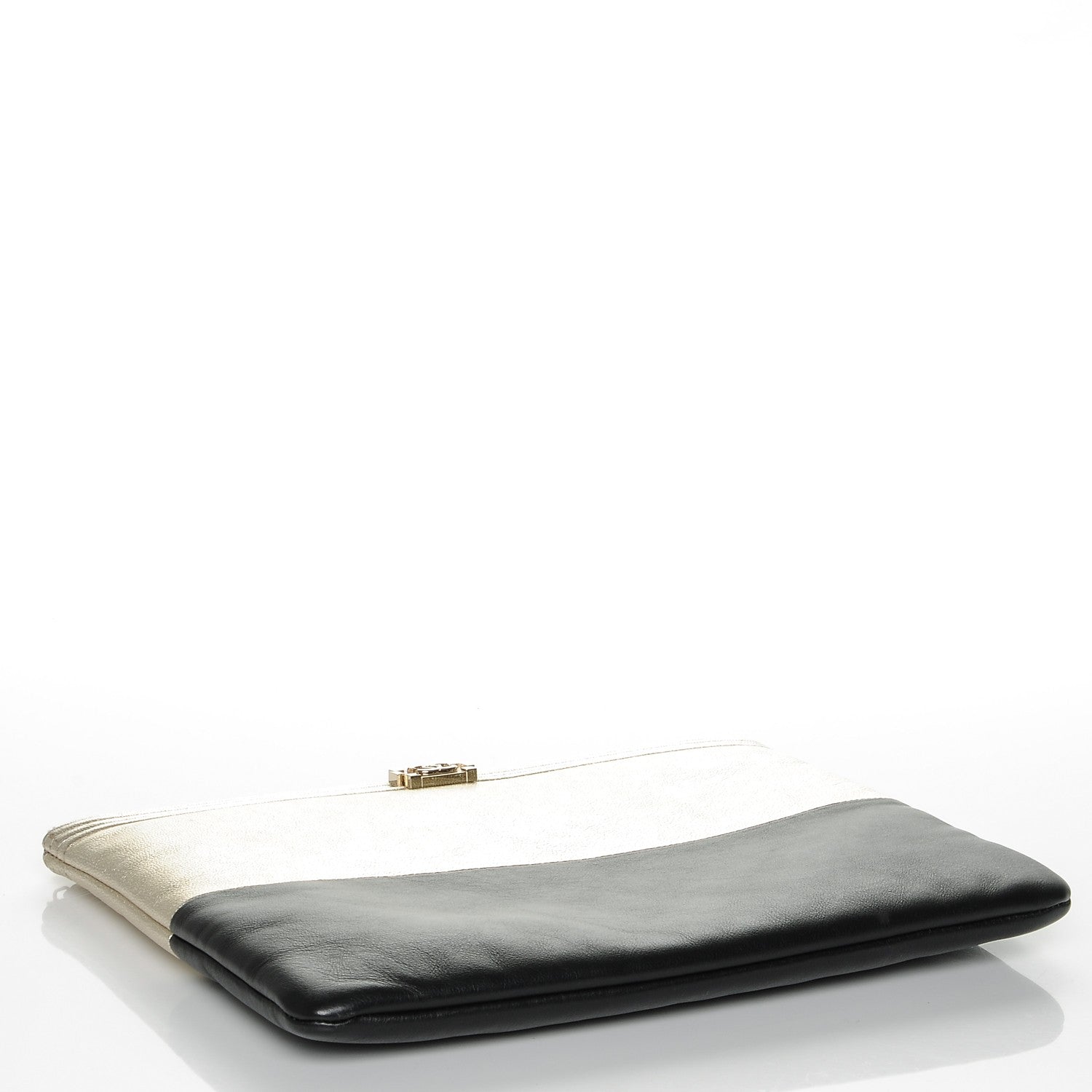 Chanel Metallic Goatskin Lambskin Medium Boy Cosmetic Case Black Gold 4 of 7