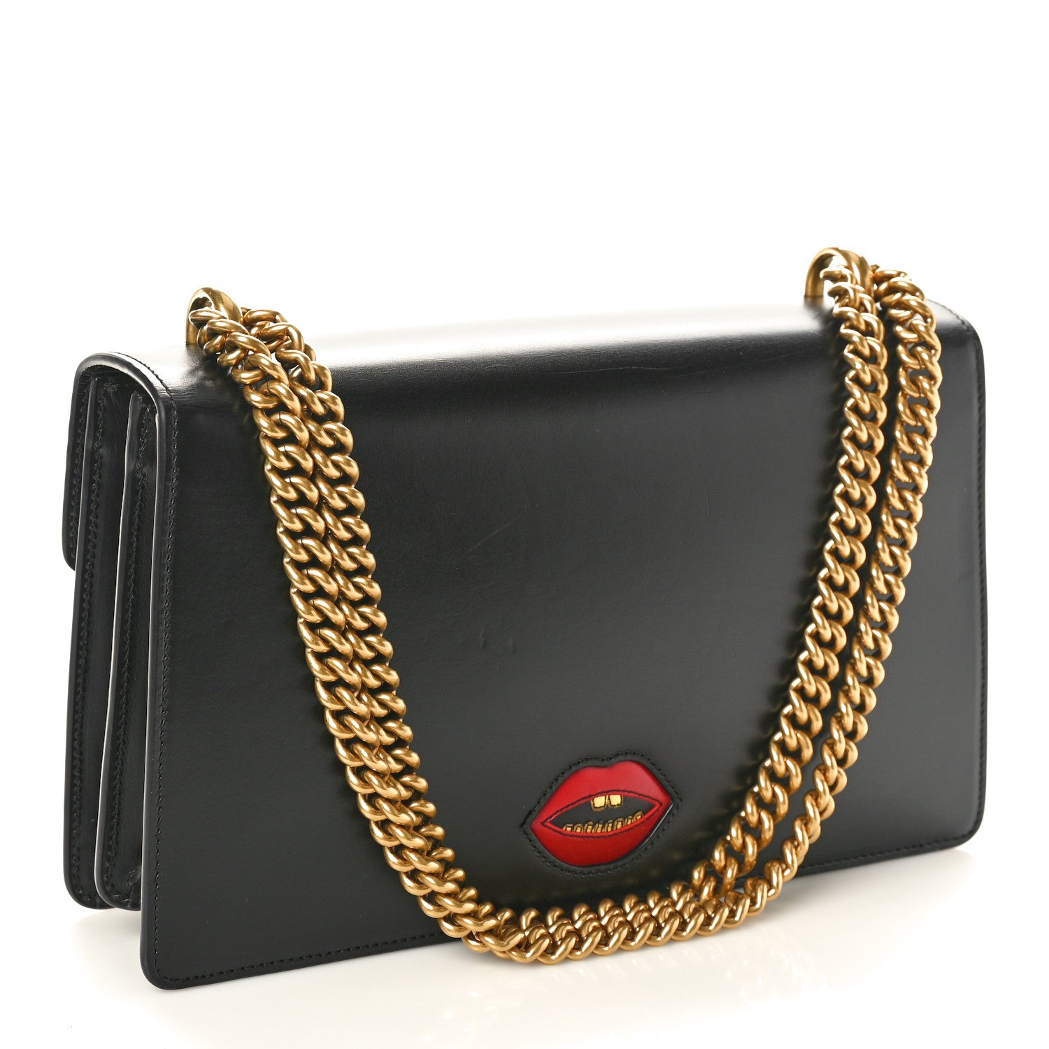 Gucci Knight Calfskin Malaga Kid Heart Medium GG Marmont Chain Handle Bag Black Hibiscus Red Multicolor 3 of 10