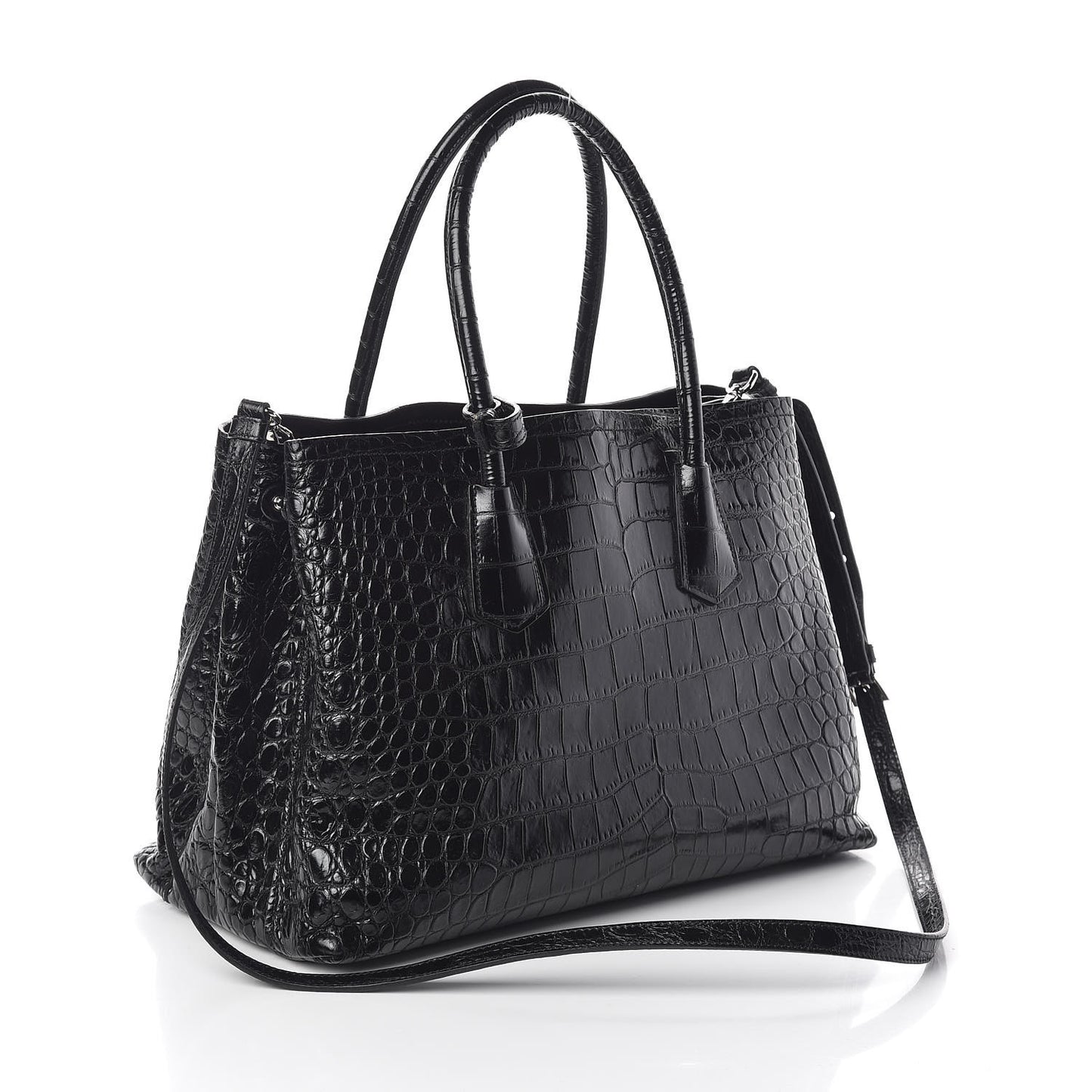 Calfskin Crocodile Embossed Tote Black