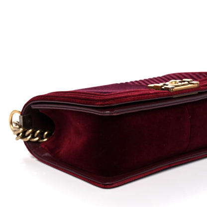 Chanel Velvet Chevron Quilted Medium Boy Flap Burgundy 10 of 16