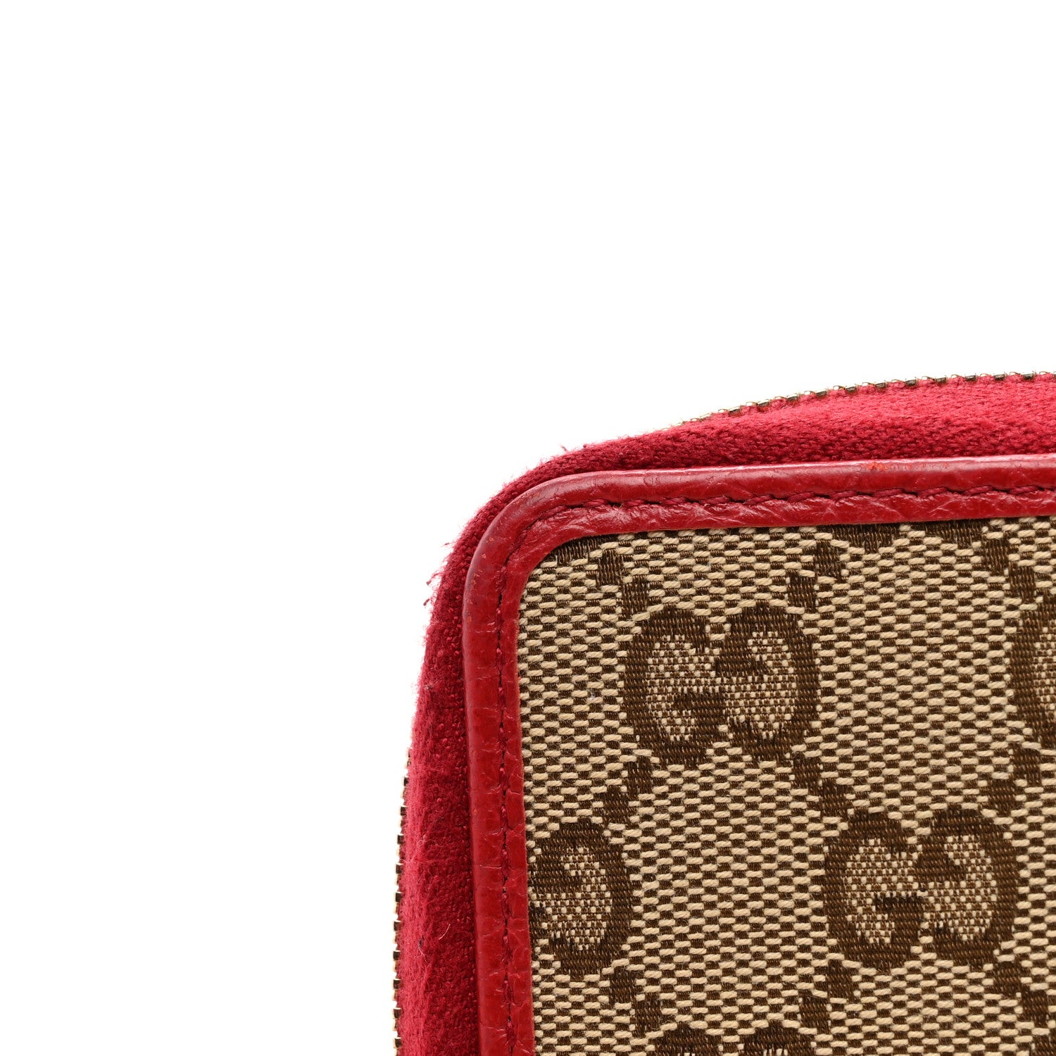 Gucci Monogram Dollar Calfskin Zip Around Compact Wallet Beige Ebony Rosso 11 of 14