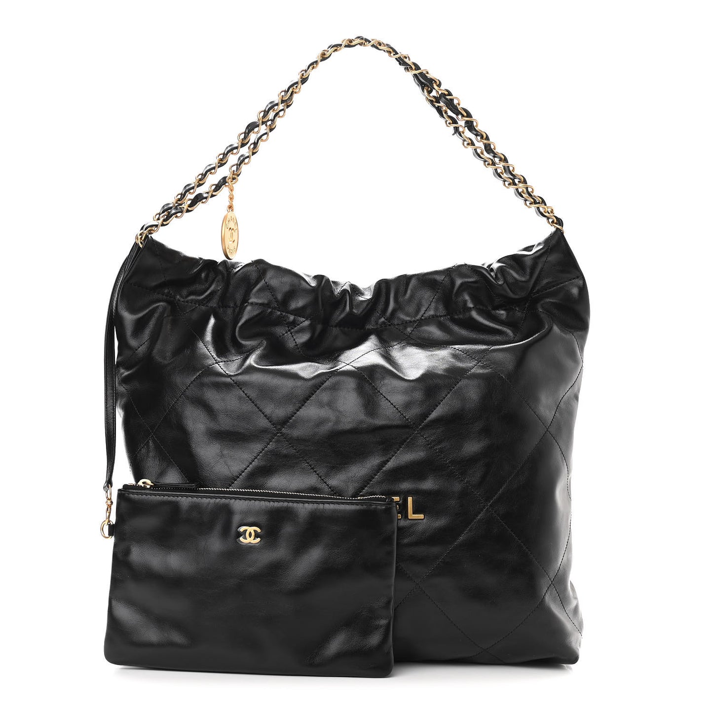 Shiny Calfskin Quilted Chanel 22 Black