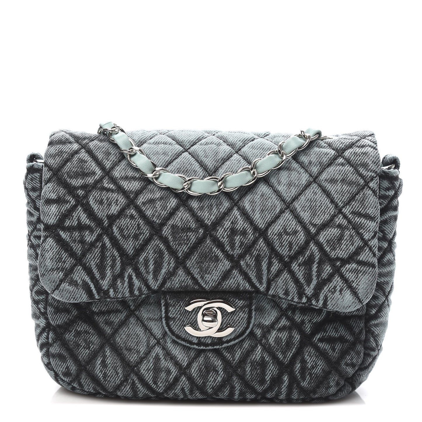 Washed Denim Quilted Small Denimpression Flap Blue Black