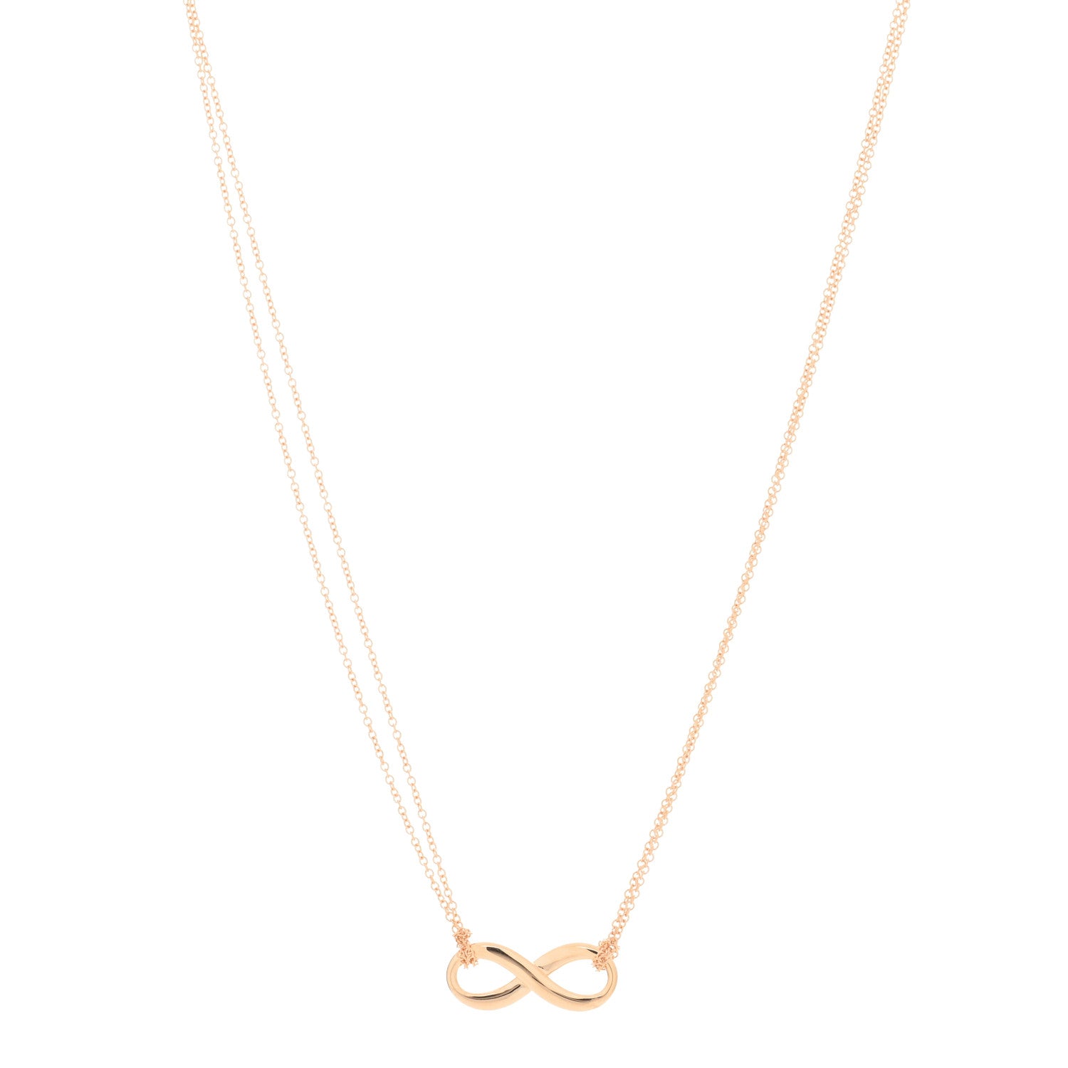 Tiffany 18K Rose Gold Infinity Double Chain Pendant Necklace 1 of 3