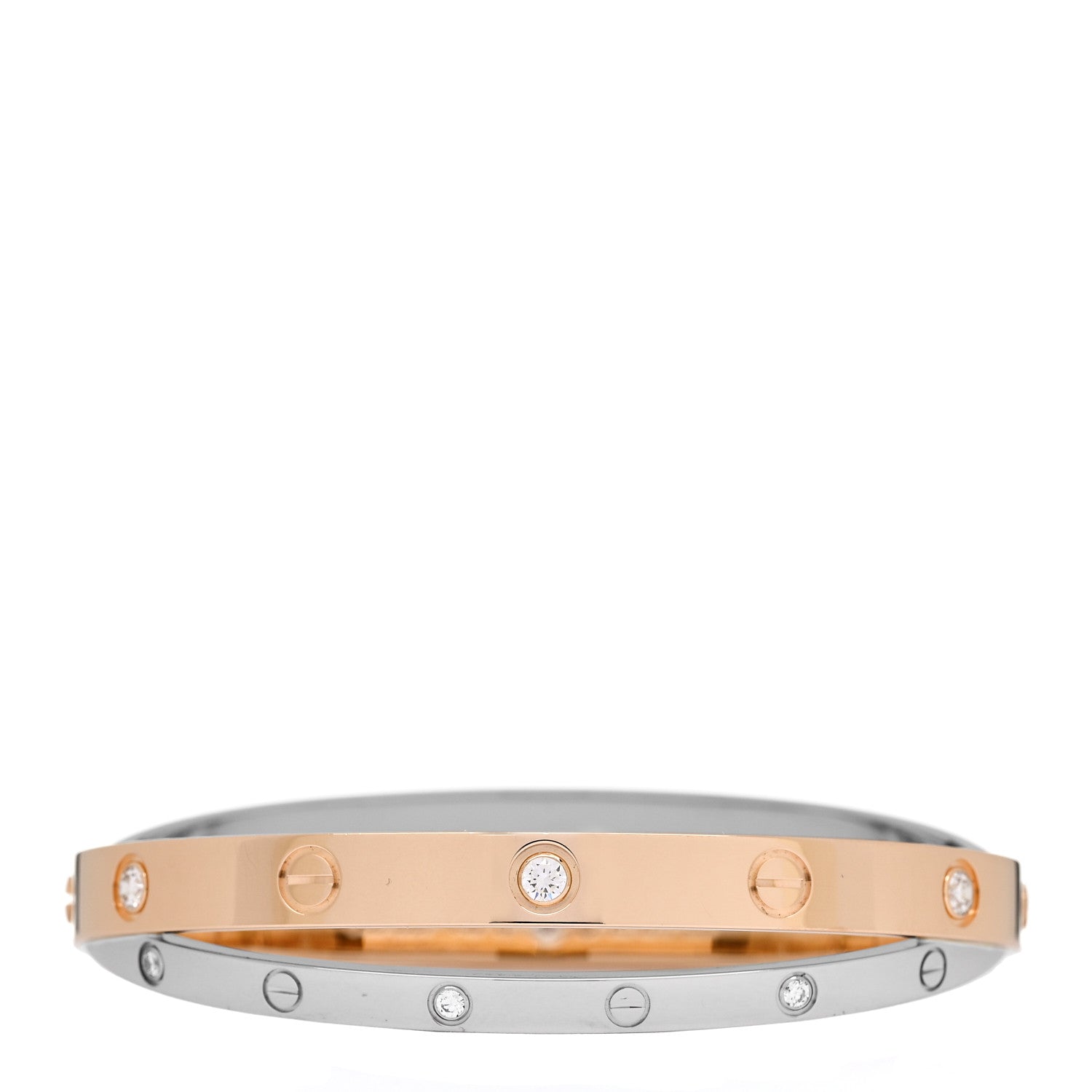 Cartier 18K Pink White Gold 12 Diamond Double LOVE Bracelet 17 1 of 8