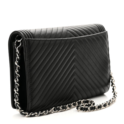 Chanel Calfskin Chevron Quilted Boy Wallet On Removable Chain WOC Black 2 of 11