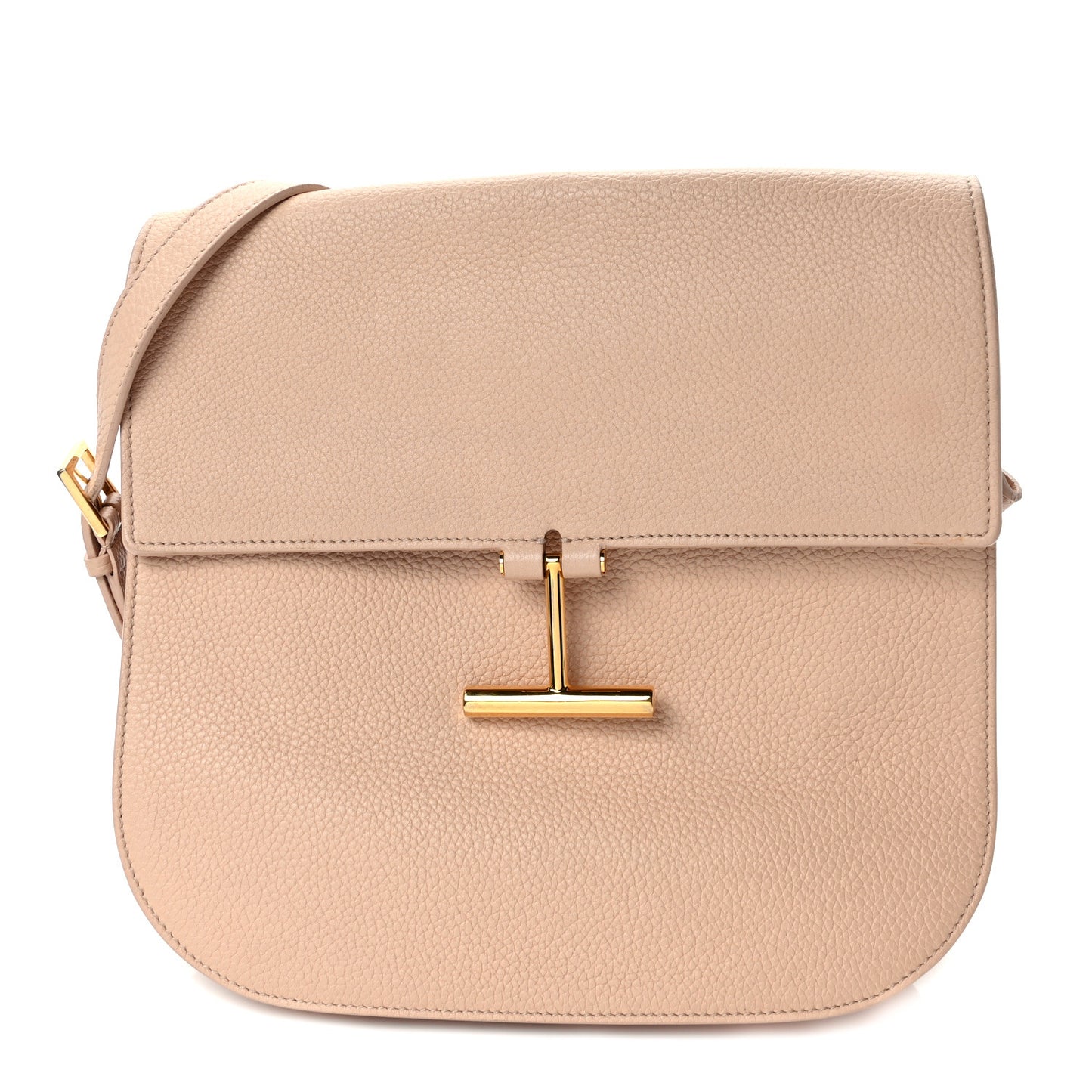 Grained Calfskin T Clasp Tara Crossbody Bag Nude