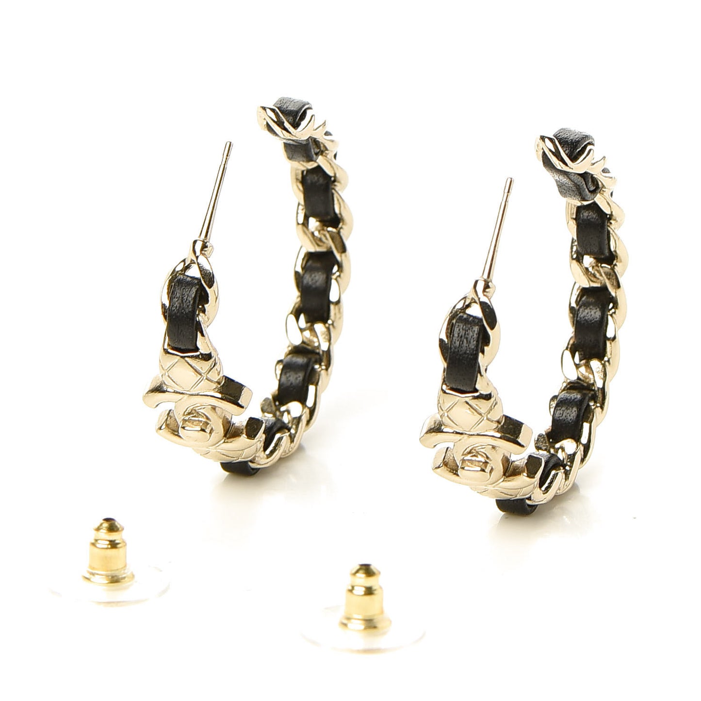 Lambskin CC Turnlock Chain Hoop Earrings Gold Black