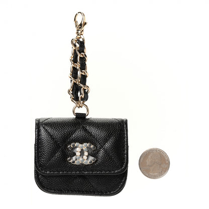 Chanel Caviar Quilted Crystal CC Airpods Pro Case Black 2 of 5