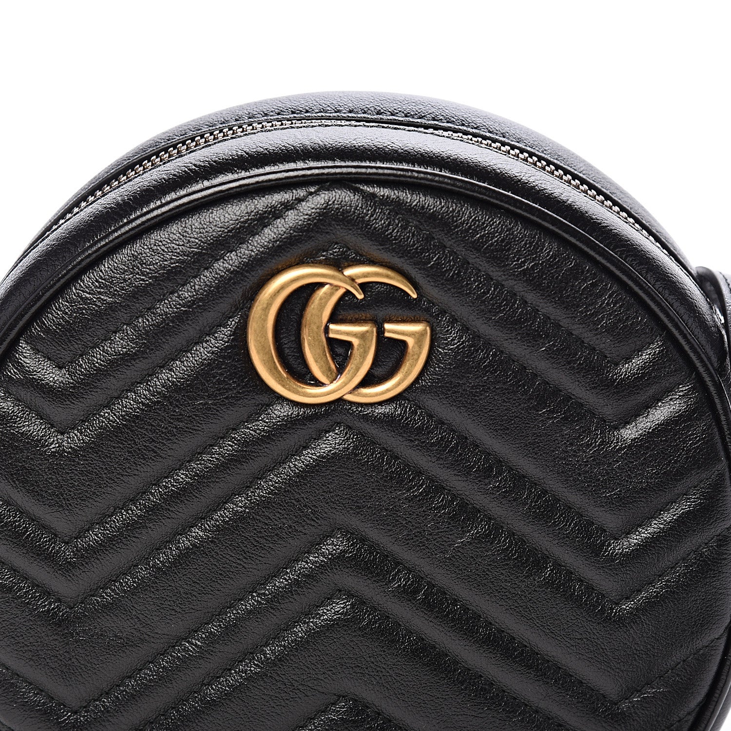 Gucci Azalea Calfskin Matelasse Heart Mini GG Marmont Round Shoulder Bag Black 9 of 9