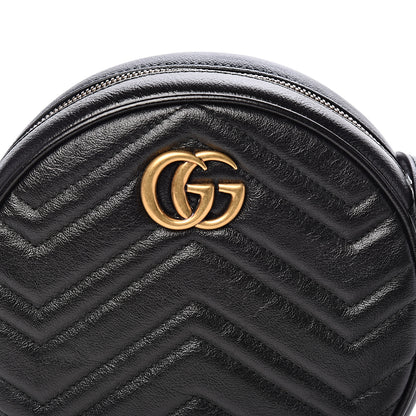 Gucci Azalea Calfskin Matelasse Heart Mini GG Marmont Round Shoulder Bag Black 9 of 9