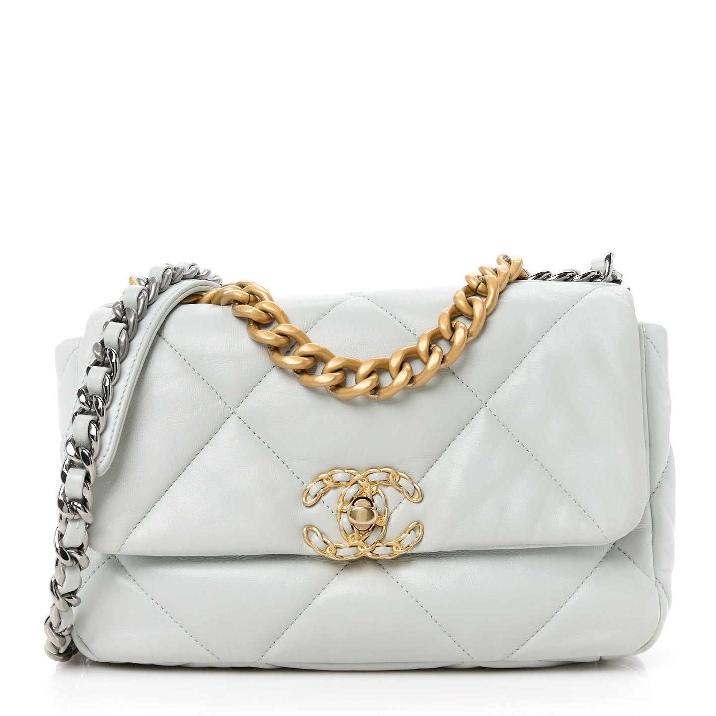 Lambskin Quilted Medium Chanel 19 Flap Light Blue