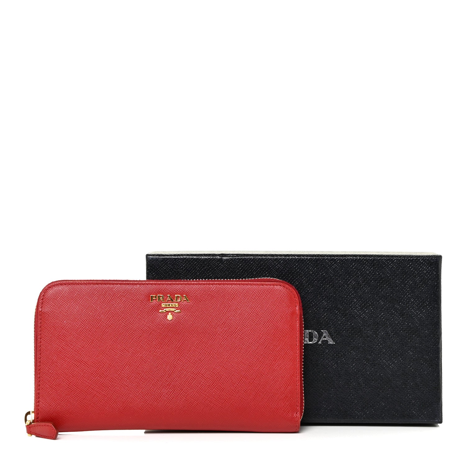 Prada Saffiano Metal Zip Around Wallet Fuoco 14 of 14