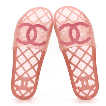 Chanel PVC Transparent CC Flat Slide Sandals 40 Pink 2 of 10