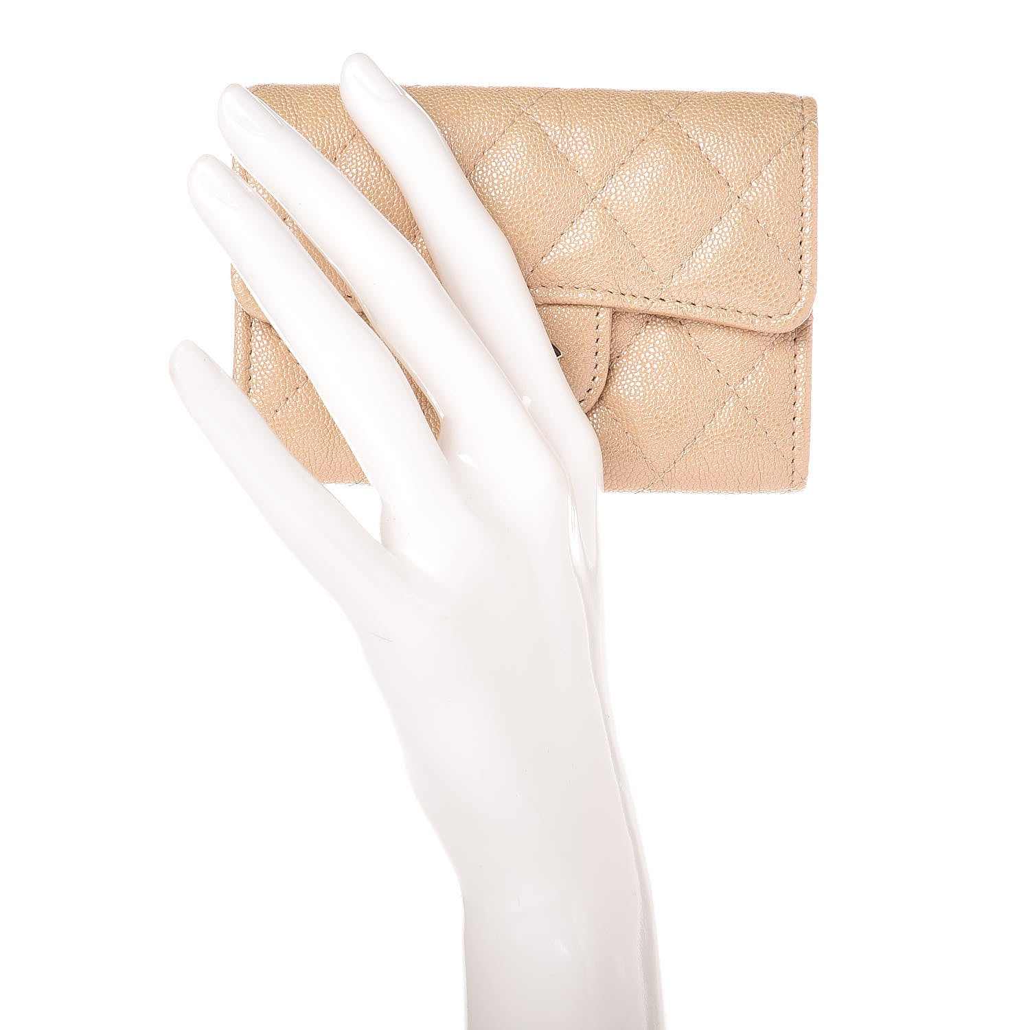 Chanel Iridescent Caviar Quilted Flap Card Holder Beige 2 of 9