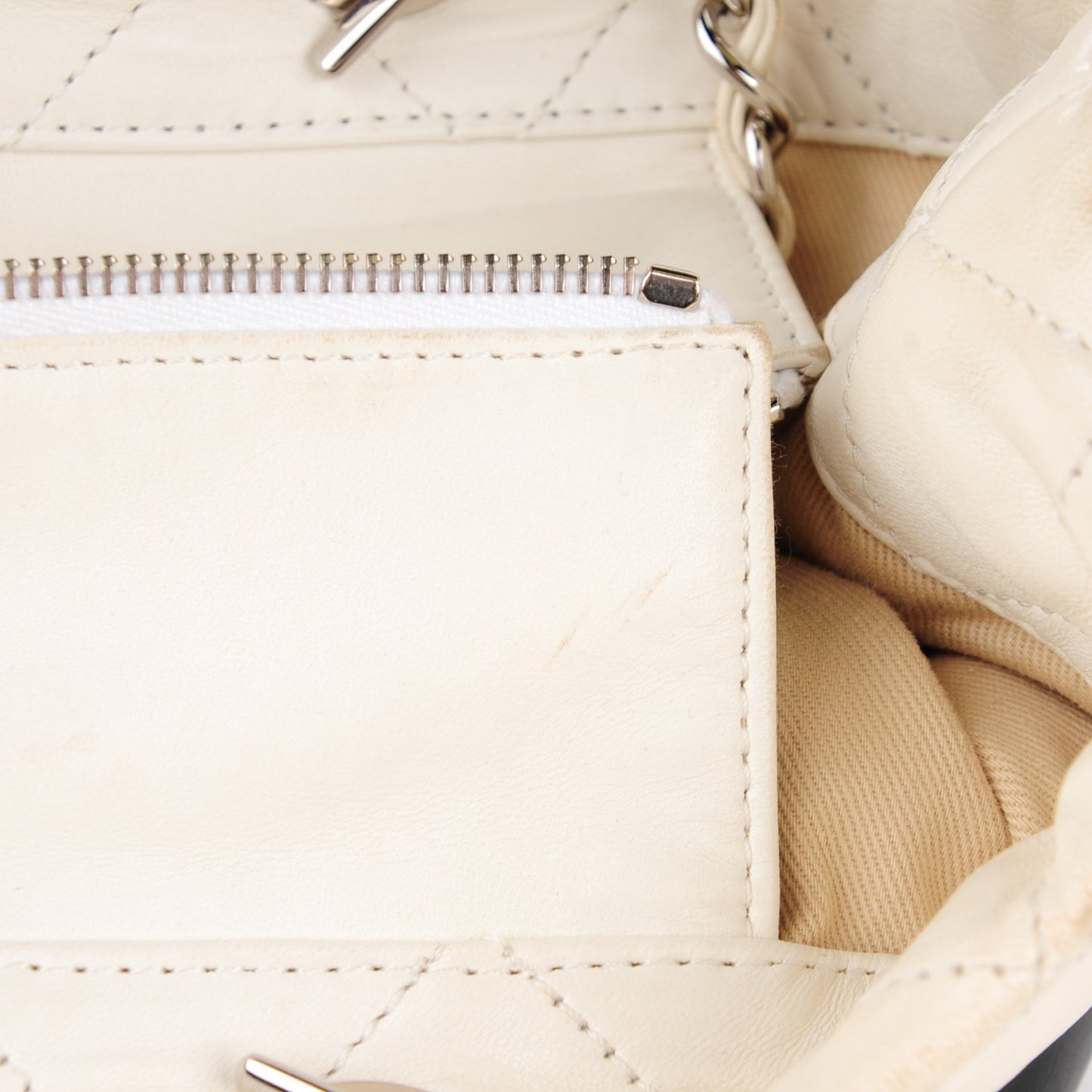 Iridescent Calfskin Stitched Medium VIP Shopping Tote White Black