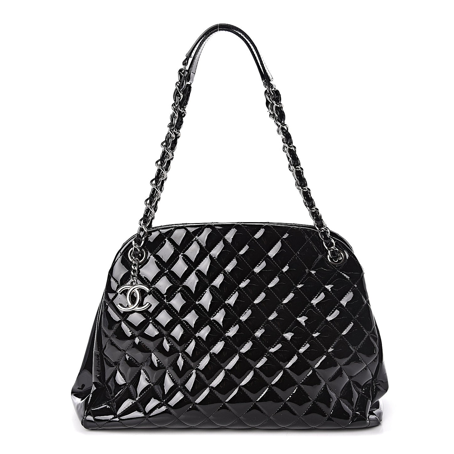 Patent Quilted Large Just Mademoiselle Bowling Bag Black