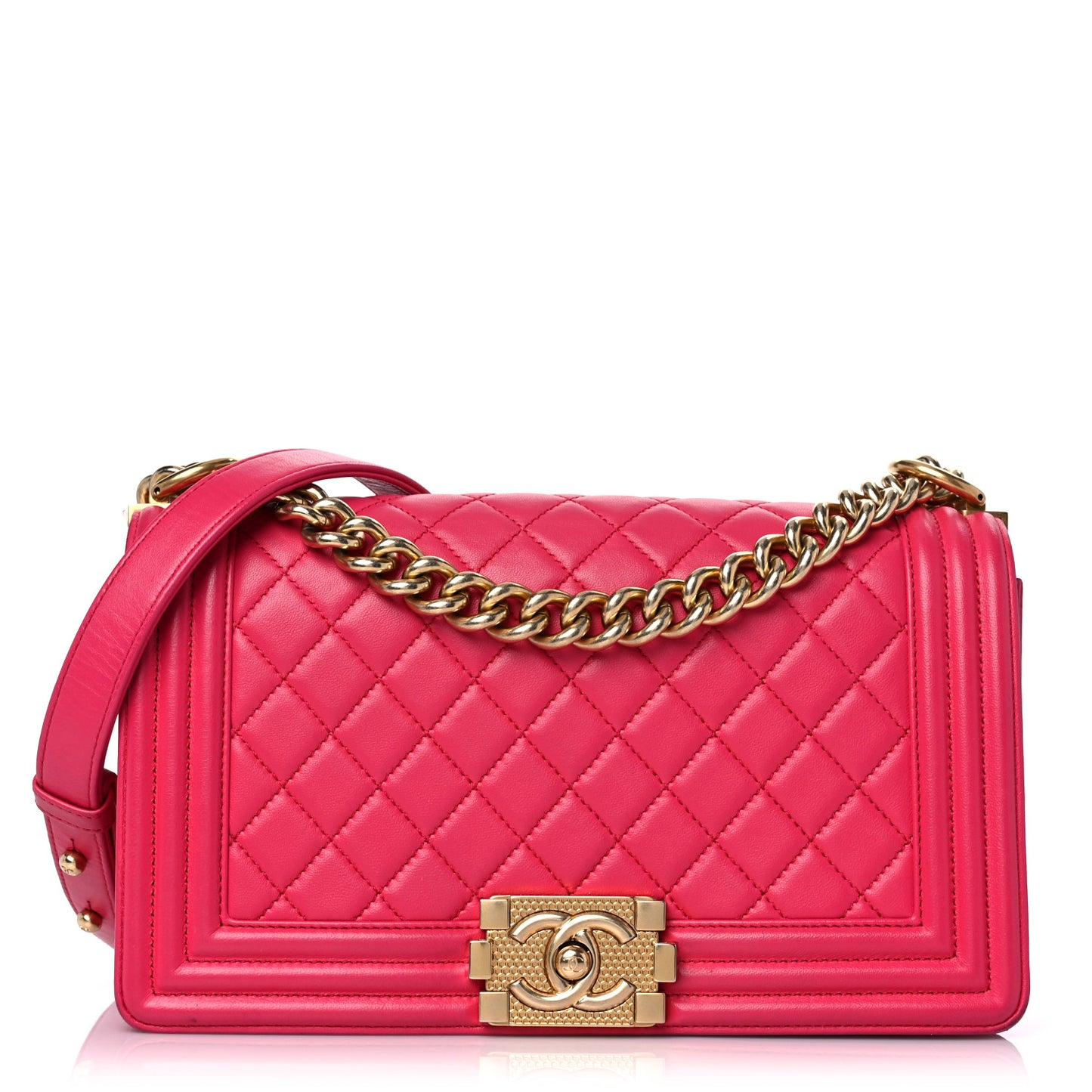 Lambskin Quilted Medium Boy Flap Fuchsia