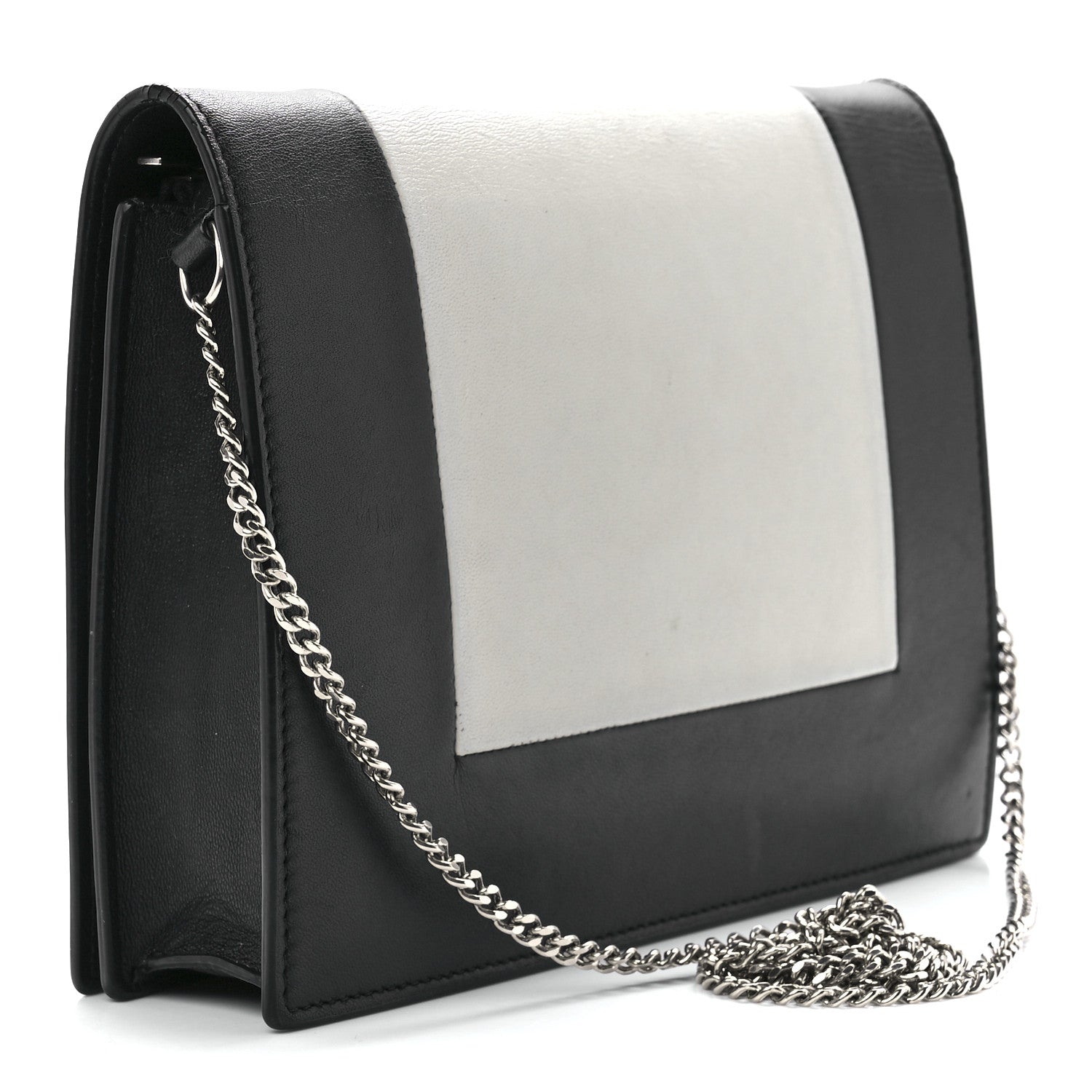 Celine Smooth Lambskin Frame Evening Chain Clutch Black White 3 of 10