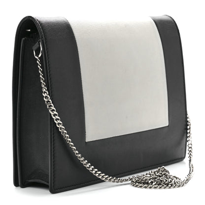 Celine Smooth Lambskin Frame Evening Chain Clutch Black White 3 of 10