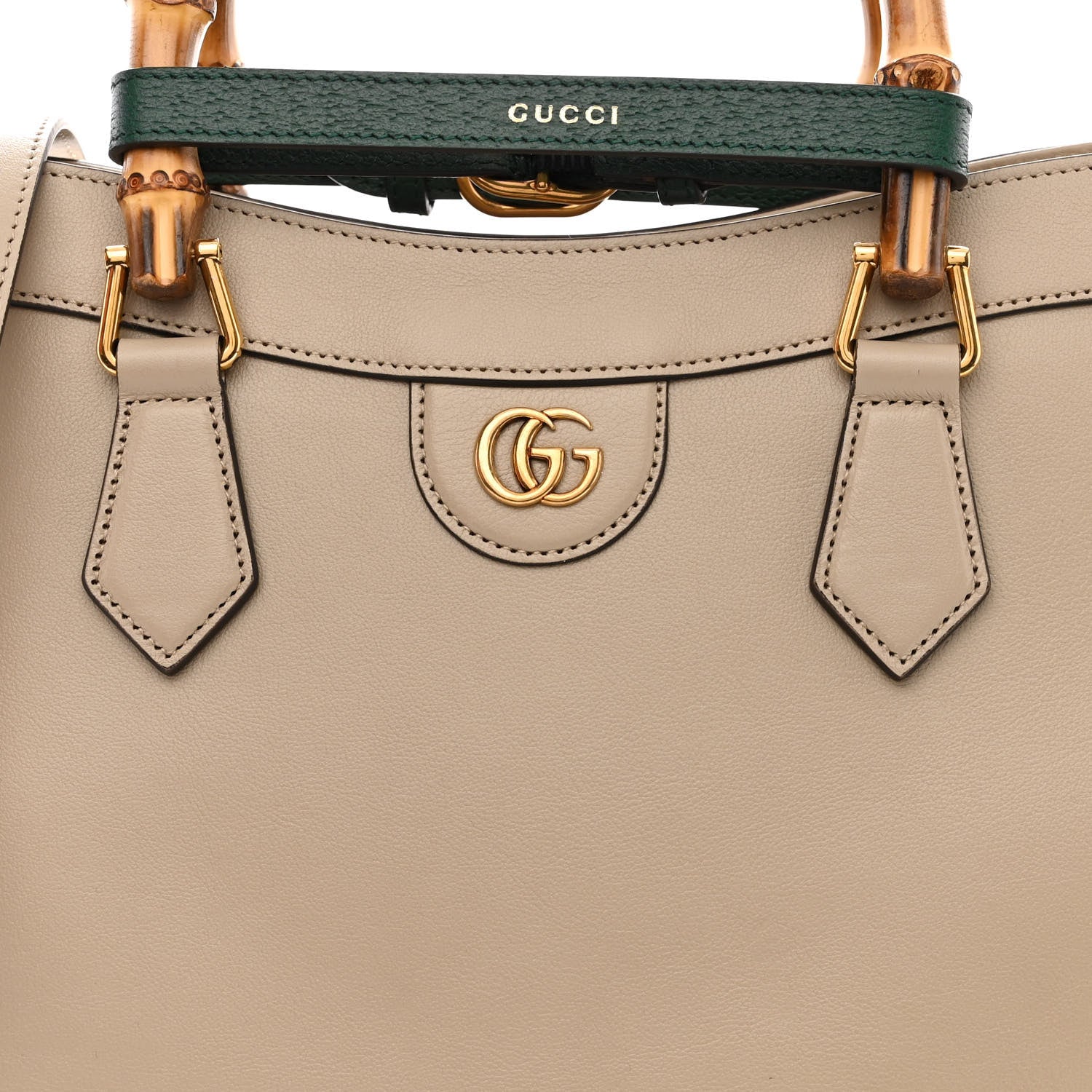 Gucci Wonka Grain Calfskin Medium Diana Tote Bag Oatmeal Vintage Green 8 of 12