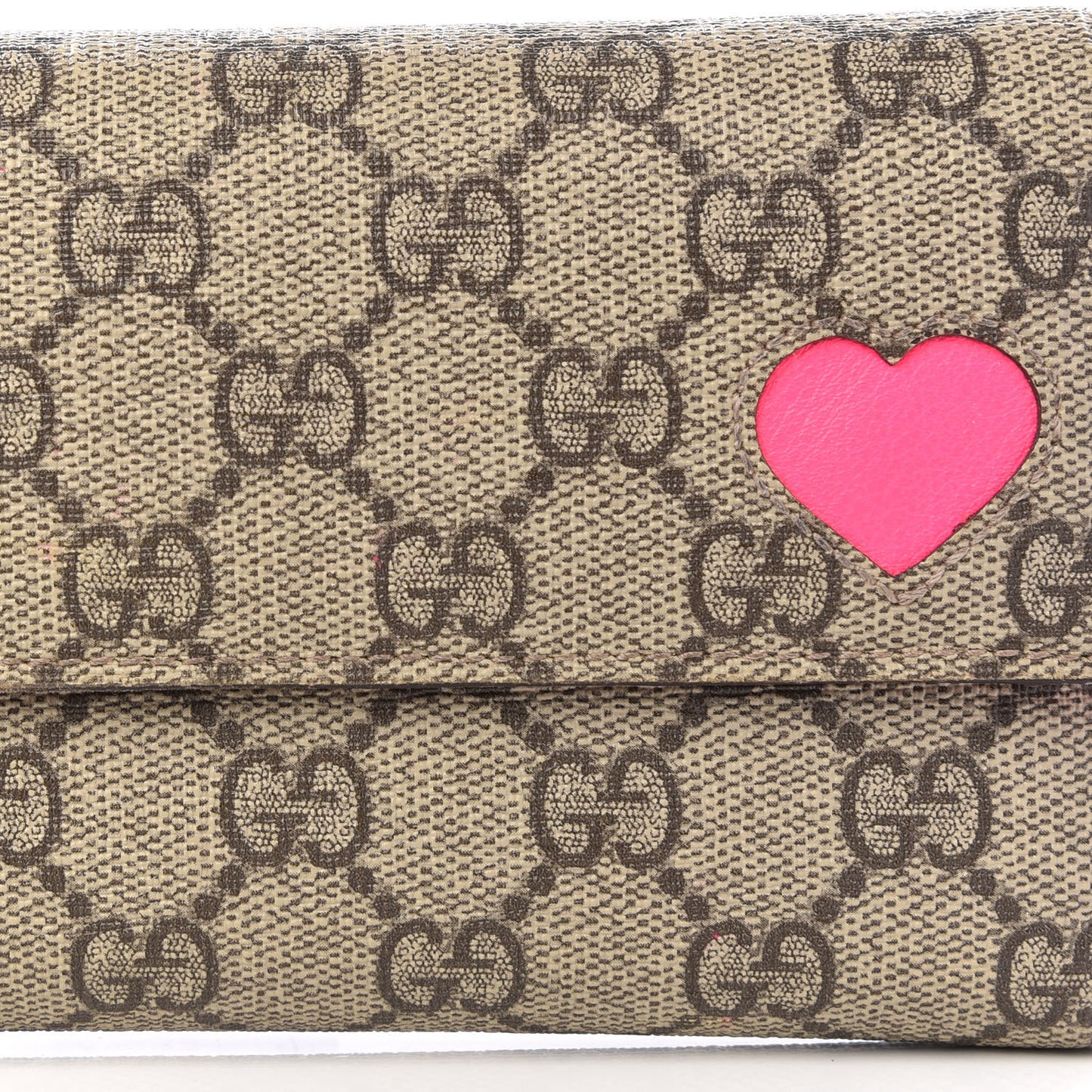 GG Supreme Monogram Continental Heart Wallet Fluorescent Fuchsia