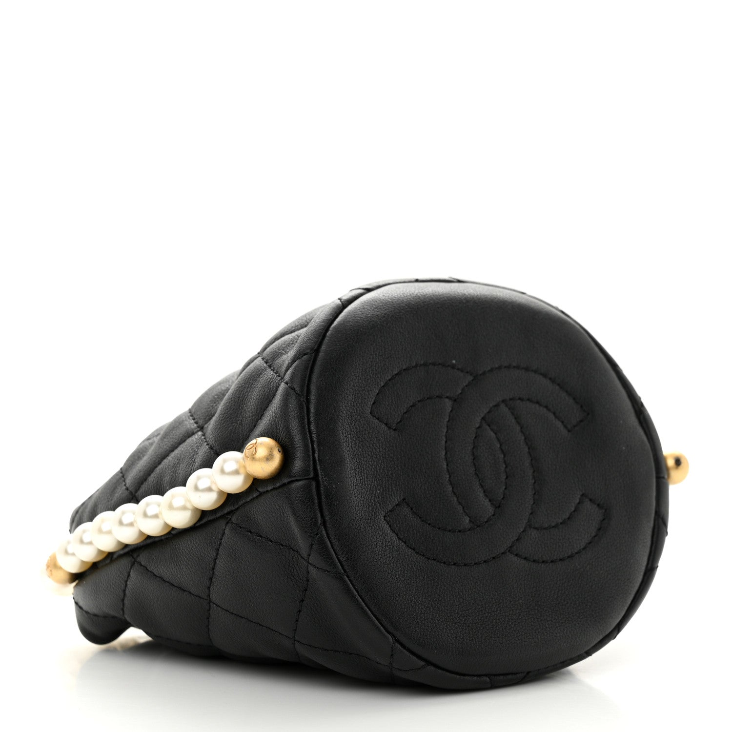 Chanel Calfskin Quilted Pearl Mini About Pearls Drawstring Bucket Bag Black 4 of 11