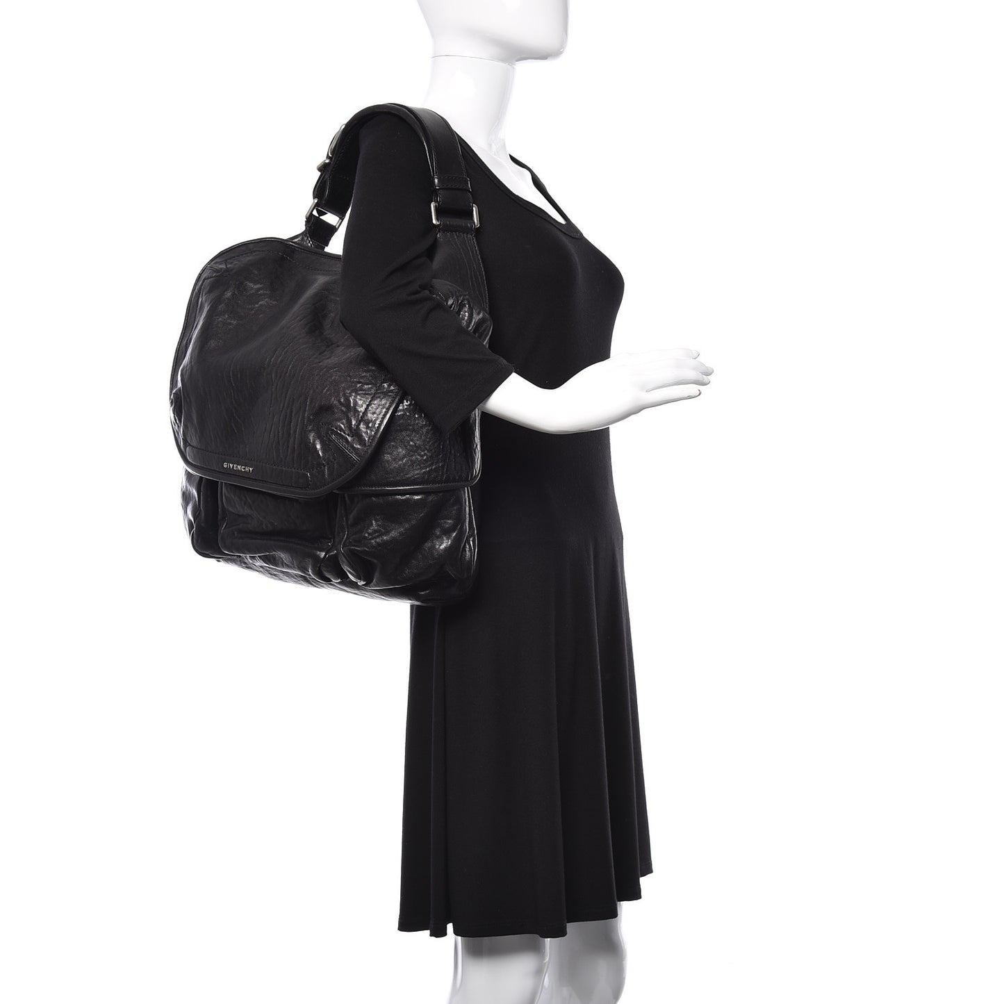 Tumbled Sheepskin Top Handle Flap Bag Black