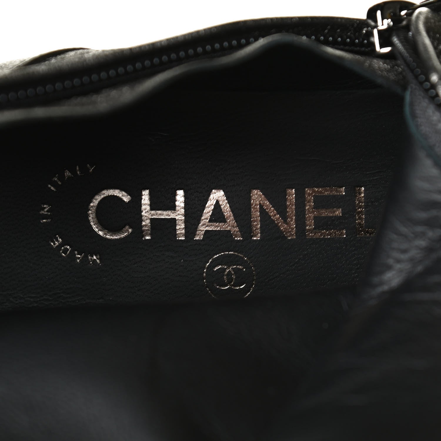 Chanel Metallic Lambskin Grosgrain Cap Toe Wedge Boots 37 Silver Black 9 of 9