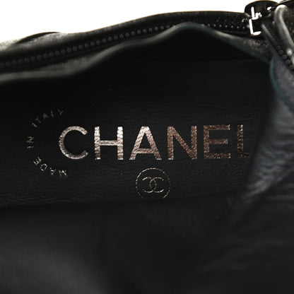 Chanel Metallic Lambskin Grosgrain Cap Toe Wedge Boots 37 Silver Black 9 of 9