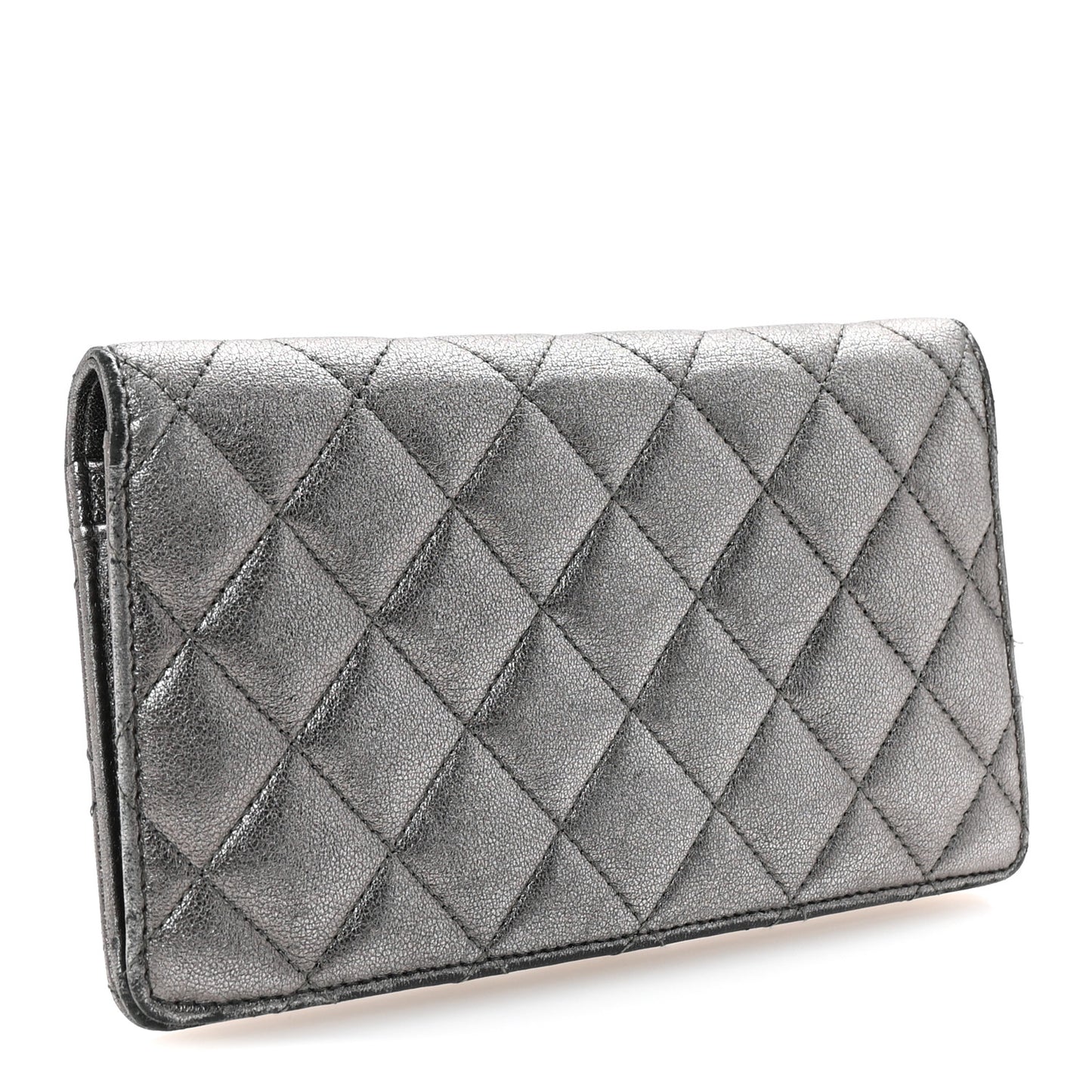 Metallic Aged Calfskin Quilted Reissue Yen Wallet Silver