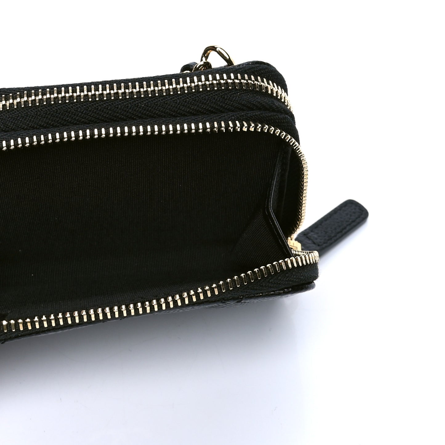 Caviar Quilted Miss Coco Zip Card Holder On Chain Black