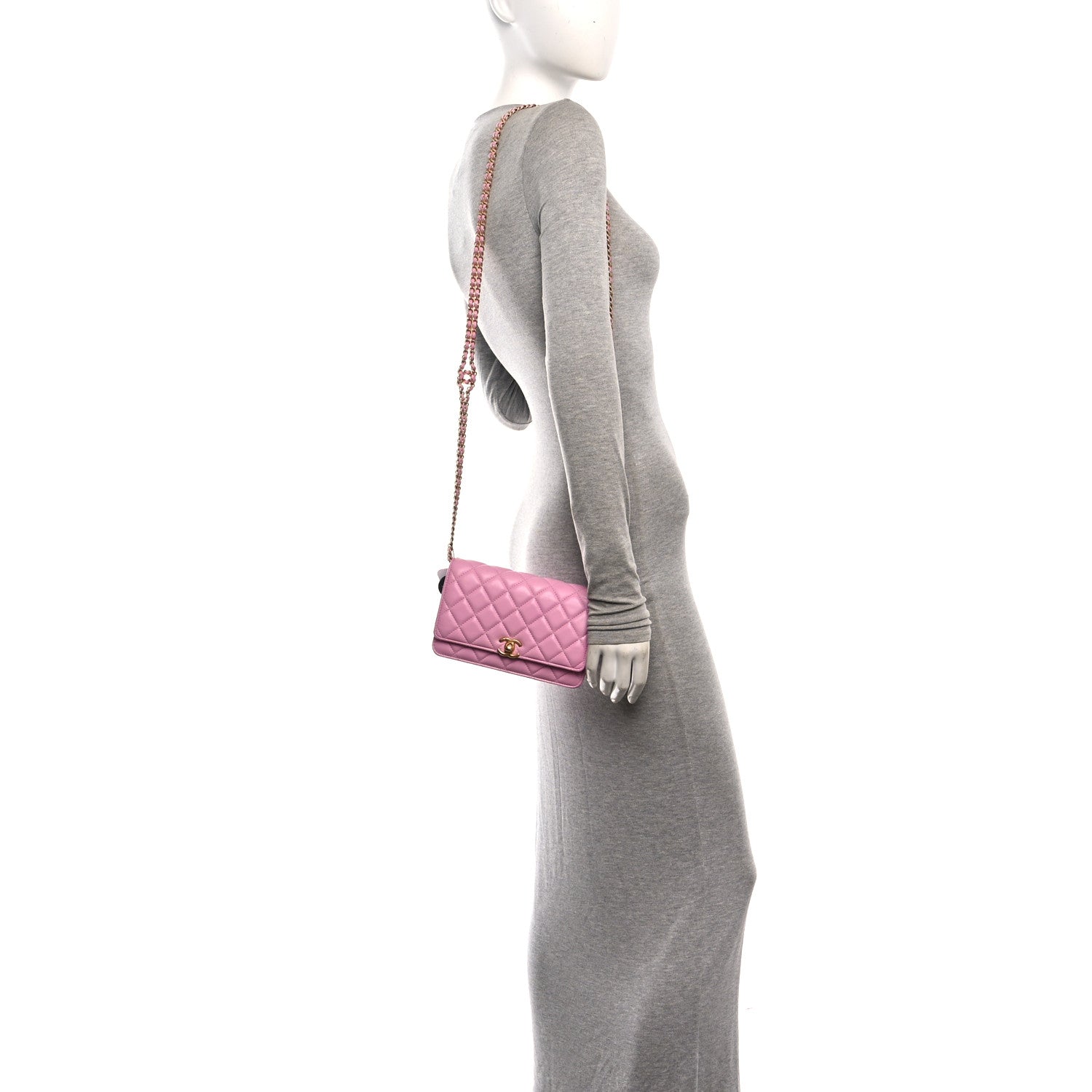 Chanel Lambskin Quilted Secret CC Wallet On Chain WOC Pink 2 of 10