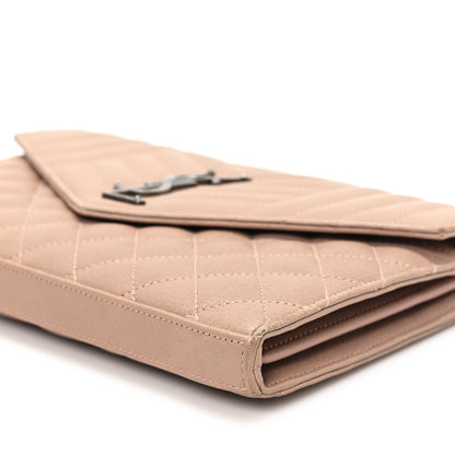 Saint Laurent Sheepskin Tri-Quilt Monogram Envelope Chain Wallet Dark Beige 10 of 13