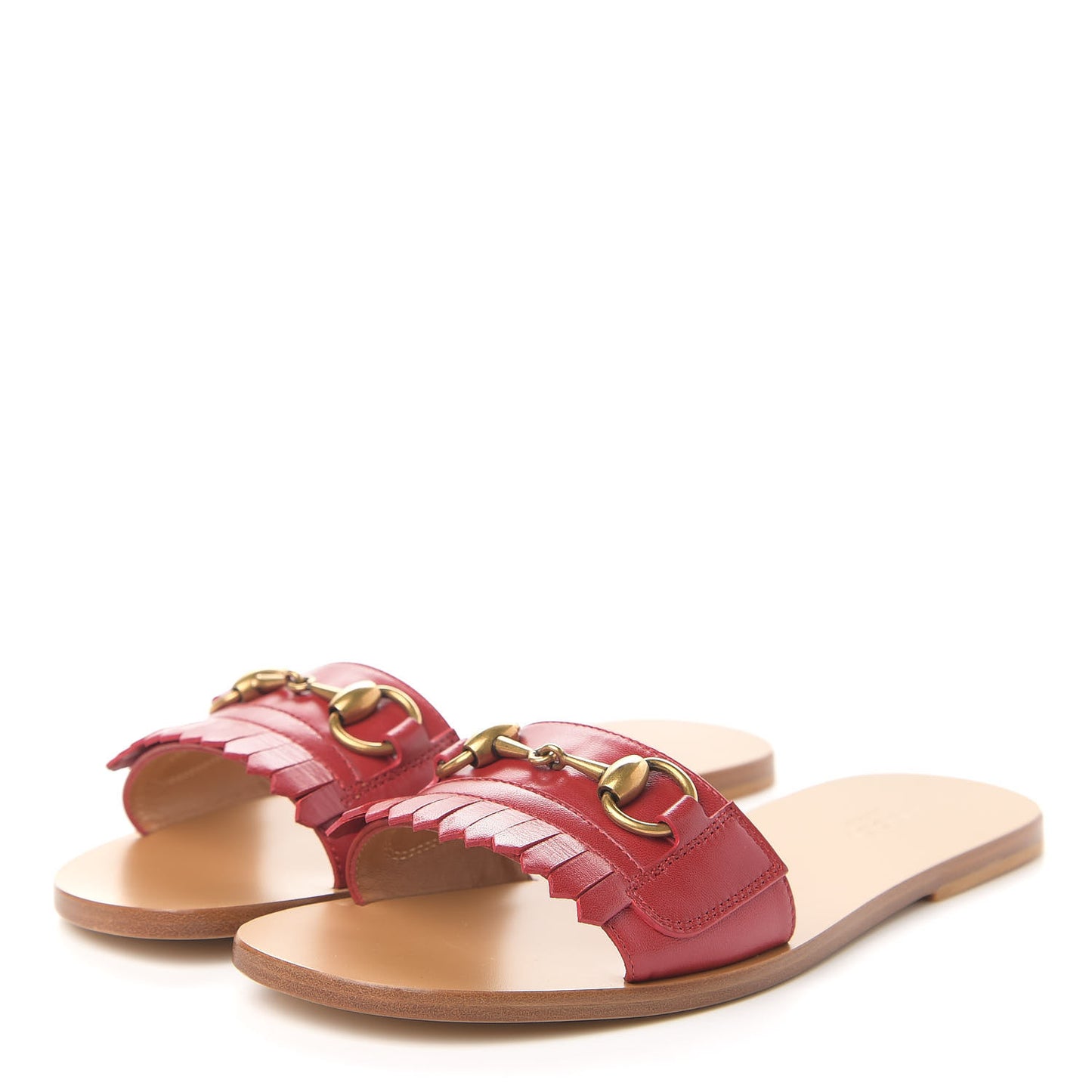 Malaga Kid Fringe Horsebit Slide Sandals 37 Hibiscus Red