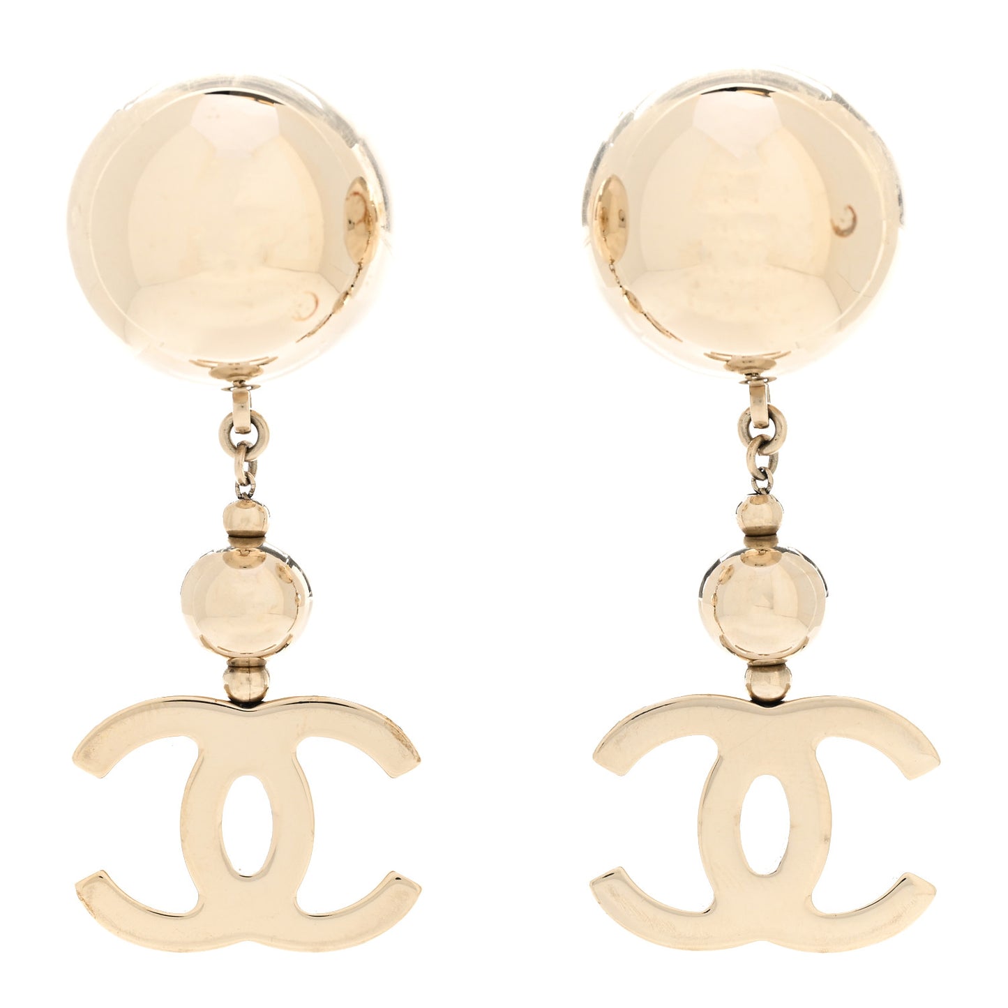 Metal CC Single Bead Drop Earrings Gold