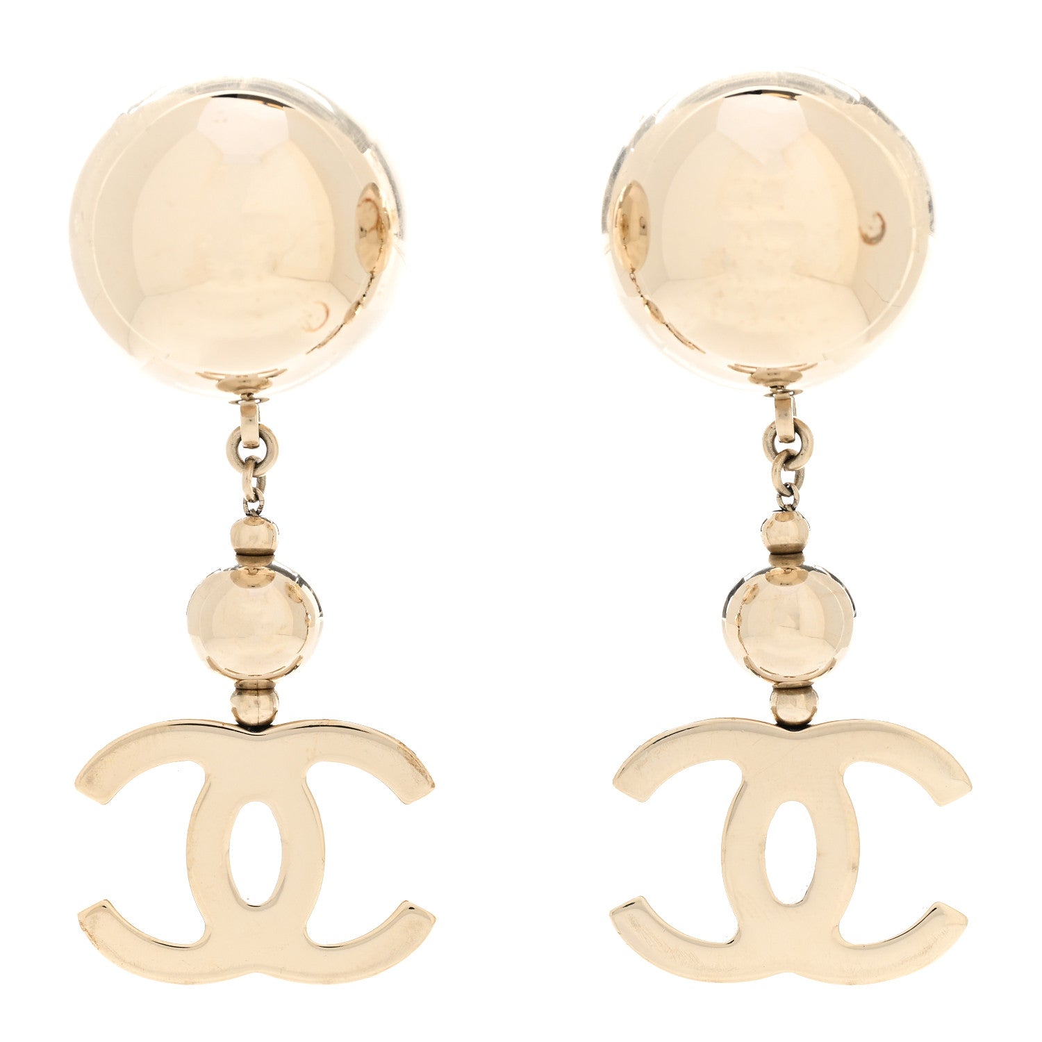 Chanel Metal CC Single Bead Drop Earrings Gold 1 of 8